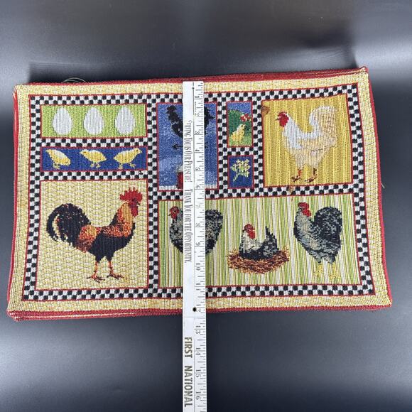 Colorful Block Art Chicken Rooster Woven Tapestry Placemats Farmhouse Set of 6 - Picture 2 of 7